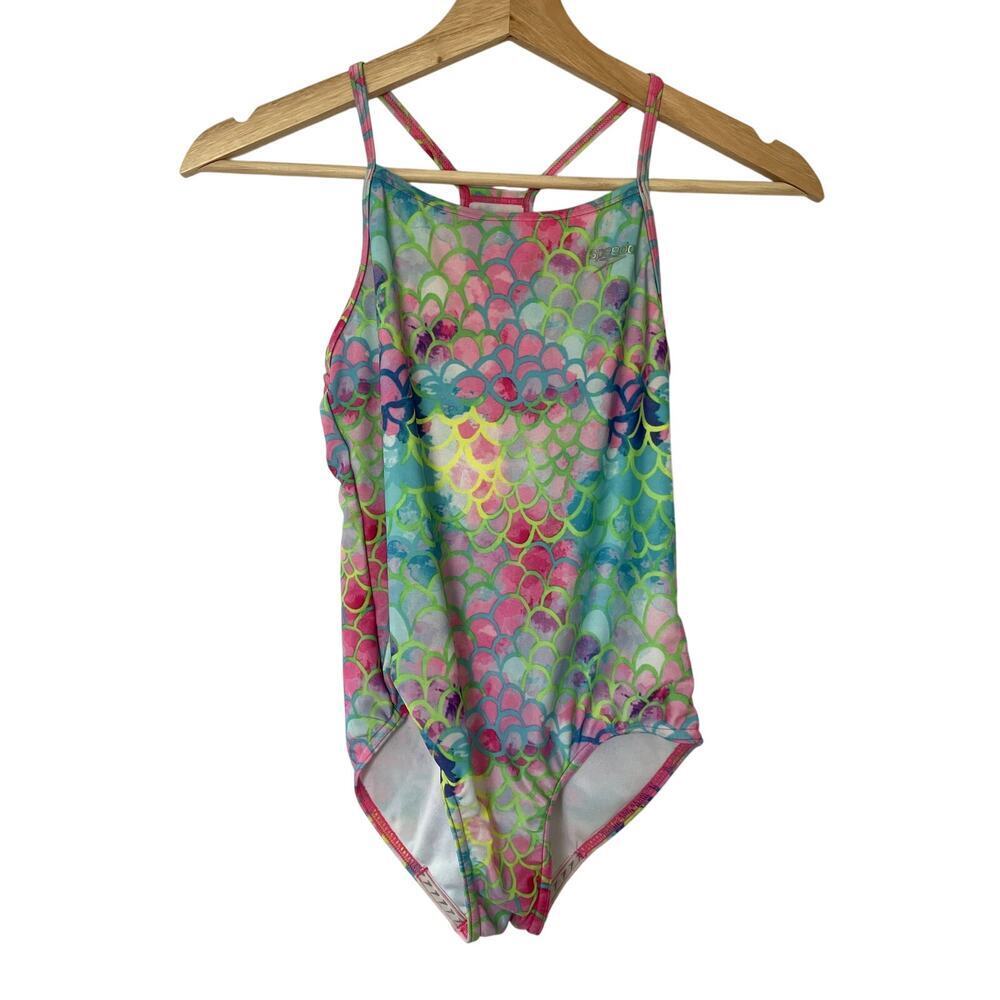 Speedo kids size L multicolor racerback one piece swimsuit pink lightweight
